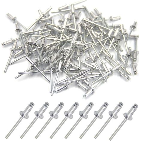 100 Stück 4 x 10 mm Aluminium-Blindnieten, offene Nieten, Popnieten, Packung mit 100 Stück (Silber) (1/5)