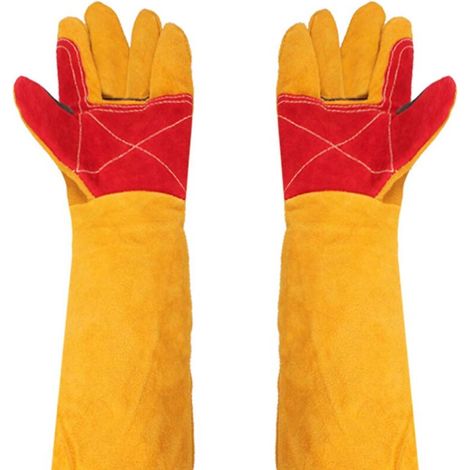 Guantes de soldadura gruesos con mangas extralargas de 61 cm - Resistentes al calor - Para trabajos de chimenea y jardinería.