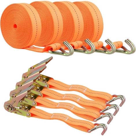 Lot de 8 sangles d'arrimage avec cliquet et crochet, 800kg, sangles d'extension 6m