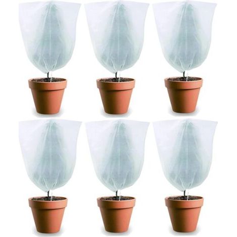 Weiße (60 x 80 cm) 6er-Pack Winter-Pflanzenschutzhüllen für Topfpflanzen, Schutzhüllen zum Schutz vor Winterfrost mit Kordelzug