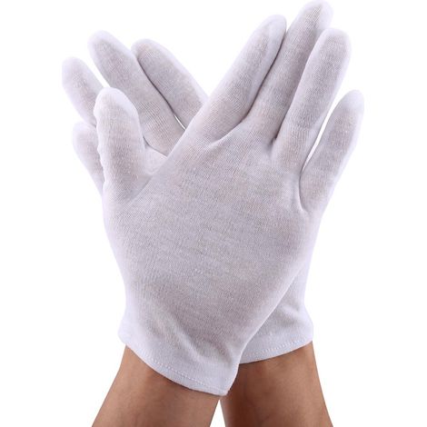 12 paires de gants de travail pratiques en coton blanc pour la protection contre l'inspection des pièces de monnaie, des bijoux et de l'argent. (1/5)