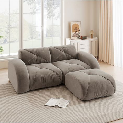 Canapé modulaire 2 places taupe en chenille avec pouf et mousse haute densité (1/5)