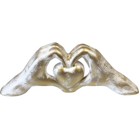 Statue en céramique mains en coeur Blanc patiné or (1/2)