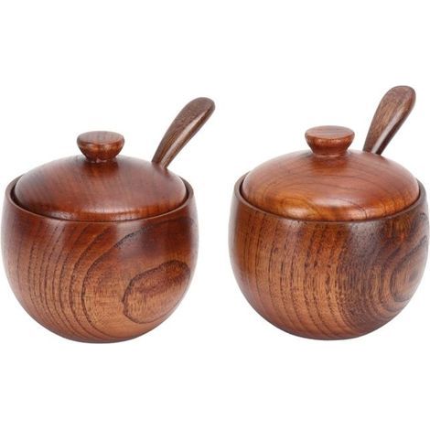 Gewürzglas – Retro – Holz – 2er-Set – mit Deckel und Löffel – Vintage (1/5)
