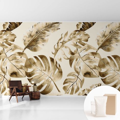 Tapete Vliestapete mit Kleber modern Wohnzimmer - Wanddeko Schlafzimmer - Tapete mit Motiv Exotische Flora 416x254 cm (1/5)