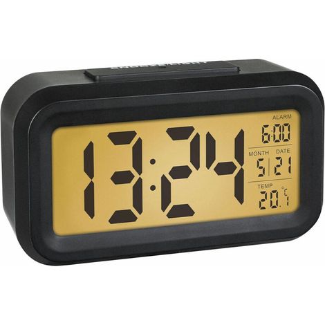 TFA DOSTMANN Lumio Digitaler Wecker, mit Innentemperatur, Anzeige von Uhrzeit und Datum, automatische Nachtbeleuchtung, LCD Display, schwarz (1/4)