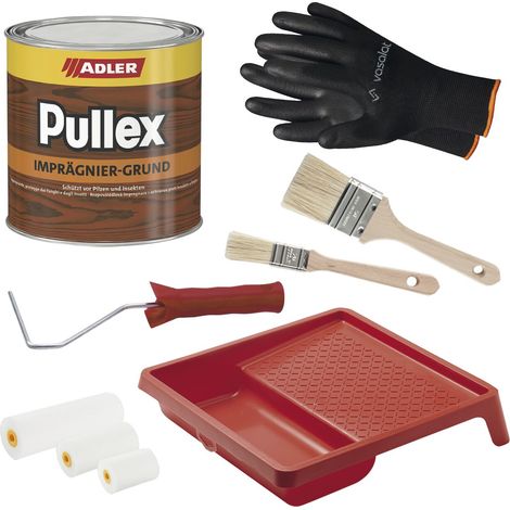 Adler Pullex Imprägniergrund - Grundierung Holz ideal zum Schutz vor Bläue, holzzerstörenden Pilzen und Insekten - mit 2x Pinsel + Lackroller Set mit Farbwanne, farblos 750ml