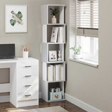 Estantería Librería en Forma S Estantería para Libros con 5 Estantes para Salón Oficina 33x28x161 cm Blanco y Gris (1/5)