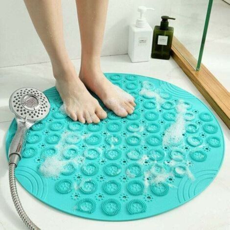 PVC Round Massage Bath Mat, Non-Slip Shower Mat, Antibacterial Bath Mat, Machine Washable, Bath Mat with Drainage Holes and Suction Cup, 55x55 cm (1/5)