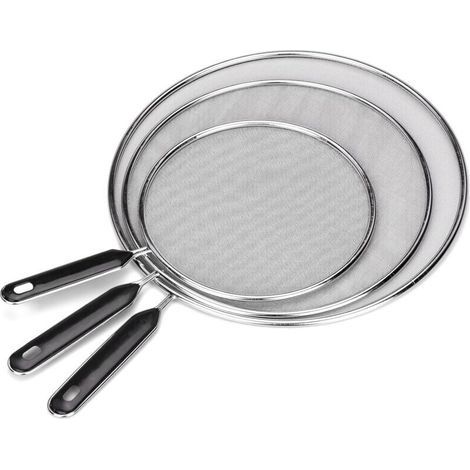 3 Pièces Protection Anti-éclaboussures Couvercle Anti Projection en Acier Inoxydable avec Poignée Projection Cuisine 19cm 25cm 29cm pour Une Variété de Poêles à Frire (1/5)