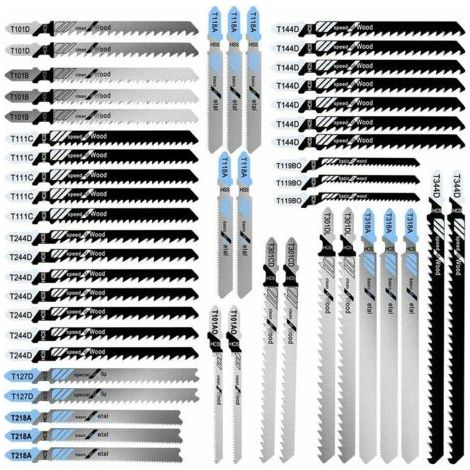 FENOPLASTICALame Scie Sauteuse à Tige en T, 48PCS Lame Scie Metal Fabriquées en HCS/HSS/BIM, T118A T218A T318A T127D T144D T244D, Compatibilité avec Bosch Dewalt pour la Coupe du Bois et du Métal (1/5)