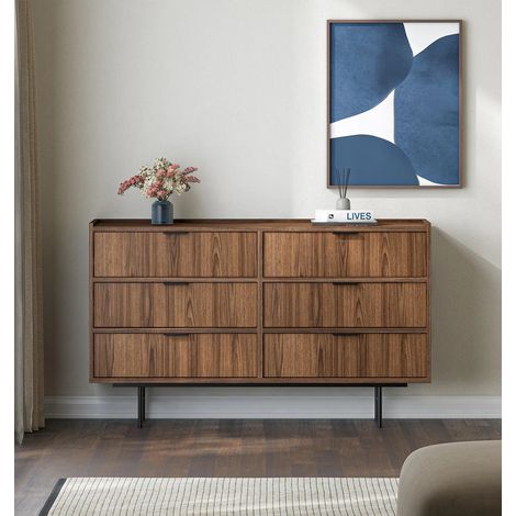 AX LIVING Nordiva Kommode mit Schublade 150 cm Warmia Walnut Holz Modern