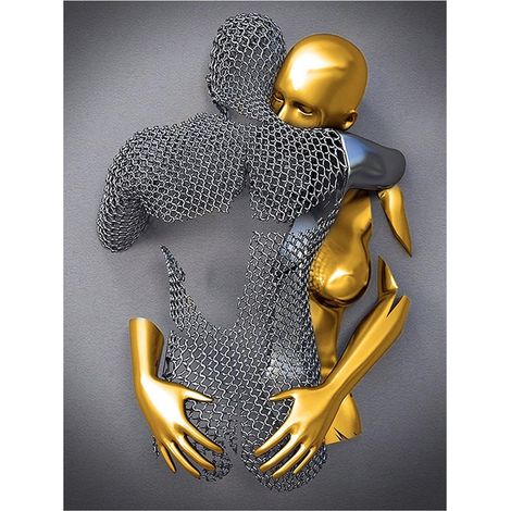 Peinture abstraite en fil d'acier, figure en métal, statue, sculpture sur toile, couple, tableau suspendu, impression jet d'encre haute définition, noyau de peinture (1/5)