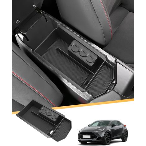 Kompatibel mit Toyota C-HR II Hybrid PHEV 2024, 2025, 2026 – CHR AX20 Ablagefach in der Mittelkonsole – Ablagefach in der Mittelarmlehne – Handschuhfach – Schwarz
