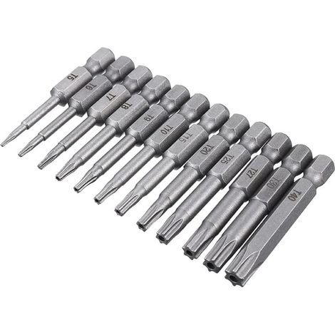 Lot de 12 embouts de tournevis Torx en acier 50 mm T6 T40 t (1/4)