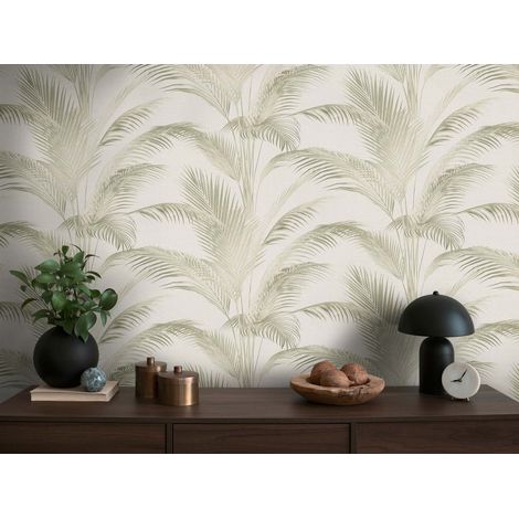 Papier peint plante vert clair et blanc, salon, chambre, salon, 399802 (1/4)