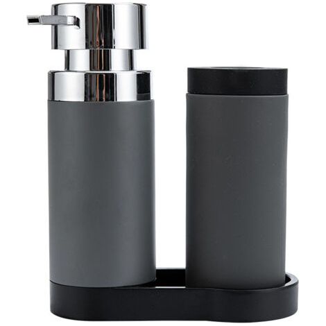 Station de lavage , distributeur liquide vaisselle et distributeur savon liquide, Capacité 250 ml, Plastique - Silicone, 19x11x23 cm, gris (1/5)