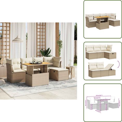 Salon de jardin avec coussins 6 pcs beige résine tressée - Ensemble Salon De Jardin - Mobilier De Jardin - Salon Extérieur - Table Basse Extensible - Chaise Longue (1/5)