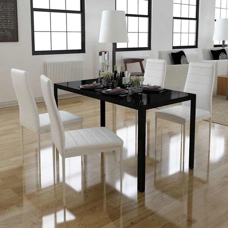 Ensemble Table + 4 chaises pliable - Table à manger avec Chaises noir et blanc BV946612 - BonneVie (1/5)