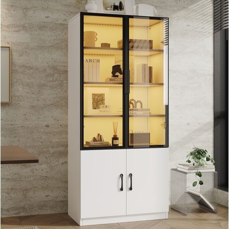 Vetrina 60x40x160 cm, illuminazione LED multicolore, ante in vetro fumé, pannello truciolare bianco (1/5)