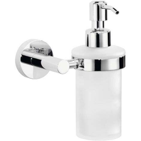 1 Distributeur de savon, métal chromé, réservoir 230 ml, fixation adhésive sans perçage, salle de bain (1/5)