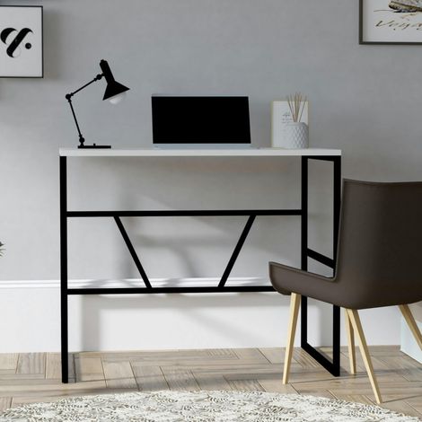 Petit bureau moderne noir avec plateau blanc JENA (1/4)