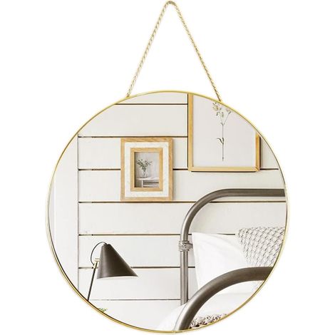 Miroir de courtoisie mural rond doré avec cordon suspendu pour chambre à coucher, salle de bain, salon, décoration d'intérieur, 30 cm (1/5)
