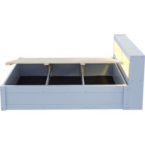 Letto multifunzione 90 x 200 cm con presa EU, LED, contenitori e meccanismo idraulico, grigio (1/5)