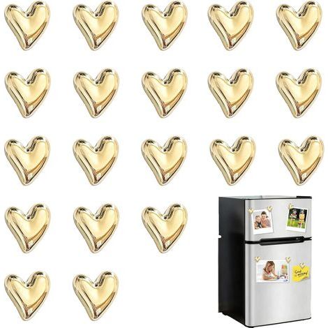 20PCS Decorative Heart Shaped Magnets, Golden Heart Shaped Fridge Magnets, 3D Strong and Decorative Magnets for Fridge, Magnetic Board and Office, Photos and Notes, Home Decoration (1/5)