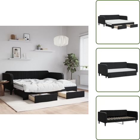 Schubladenbett - vidaXL Tagesbett Ausziehbar mit Schubladen Schwarz 90x190 cm Samt - Doppelbett (1/5)
