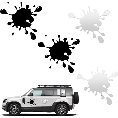 4 Stück Autoaufkleber, Farbfleck, Aufkleber, Spritzer, Aufkleber, universelle Außenaufkleber für Autos, LKW, Motorräder (schwarz und weiß)