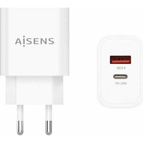 Cargador de Pared Aisens A110-0681/ 1xUSB Tipo-C/ 1xUSB/ 20W (1/2)