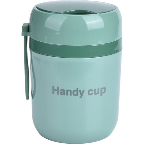 Conteneur Isotherme 500ml avec Cuillère Pliable - Récipient Alimentaire Anti-Brulure pour Bureau et École, Vert Nordique (1/5)