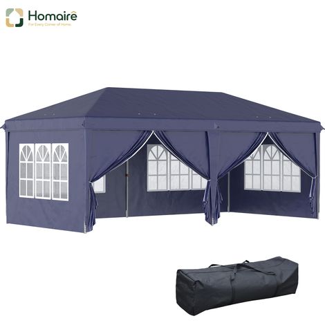 HOMAIRE Faltpavillon 5,85x2,95m bleu avec protection UV, murs latéraux, fenêtres, portes à fermeture éclair et structure en acier stable pour jardin et événements