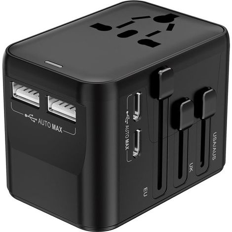 Juego de 2 adaptadores de enchufe universales 5 en 1: adaptador de viaje internacional，2 puertos USB-A y 1 puerto de CA (de Francia a Inglaterra (1/4)