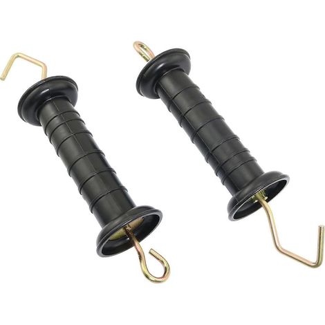 Poignée de portail pour clôture électrique (lot de 2), en plastique noir avec isolateur, résistante aux intempéries, pour clôture d'élevage. (1/5)