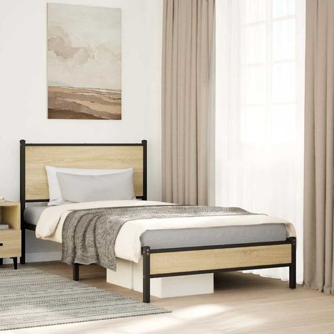 Metallbett ohne Matratze Sonoma-Eiche 107x203 cm