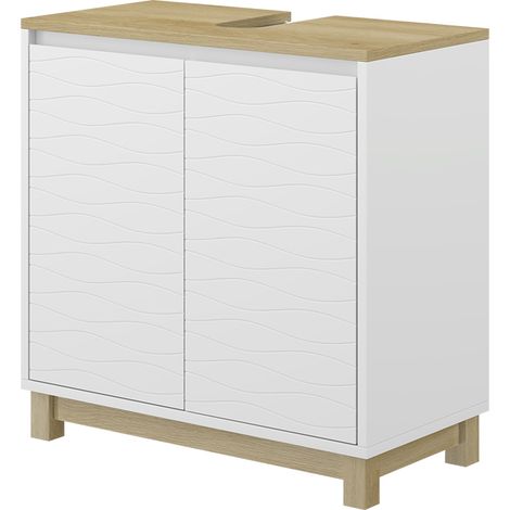 Mueble bajo lavabo Livia, Blanco, 60 x 60 cm con 2 puertas, Vicco