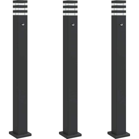 Lampadaire,Lampe sur pieds d'extérieur avec capteur 3 pcs noir 110cm aluminium CFW424683 (1/5)