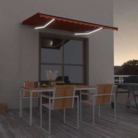 vidaXL Auvent manuel rétractable avec LED 350x250 cm Orange et marron (1/5)