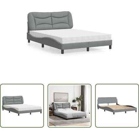 Schlafzimmer - Bett mit Matratze "Hvar" Hellgrau 140x190 cm Stoff (1/5)