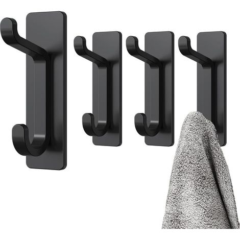 Adhesive wall hooks, bathroom towel holder, kitchen towel holder, adhesive coat hanger, black (1/5)