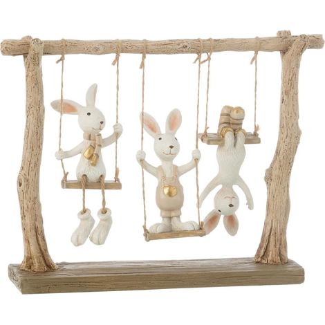 Objet Déco Lapins "Balançoire" 26cm Naturel