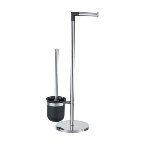 Wenko – Combiné WC 2-en-1 avec brosse et dérouleur papier – Acier inoxydable brillant – Dimensions 25,5x57x16,5 cm – Installation sans perçage