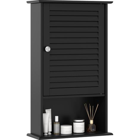 COSTWAY Armadio del Bagno Montato a Muro, Mensola Interna Regolabile, Struttura in MDF di Qualità, Pratico e Salva Spazio, Design Unico (Nero) (1/5)
