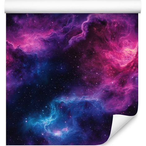 Papel pintado de galaxia en acuarela, azul marino y violeta, fondo ciruela, 50x1000 cm (1/5)