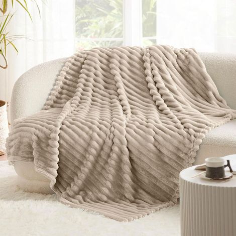 Couverture moelleuse en corde - 150 x 200 cm - Kaki - Chaude et épaisse - Cadeau - Douce et portable - Pour salon, canapé, chambre à coucher (1/5)