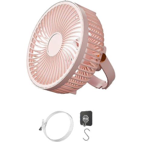Ventilateur de plafond portable 2000 mAh, 17,5 cm (6,9 pouces), rechargeable par USB, avec crochet, rose (1/5)