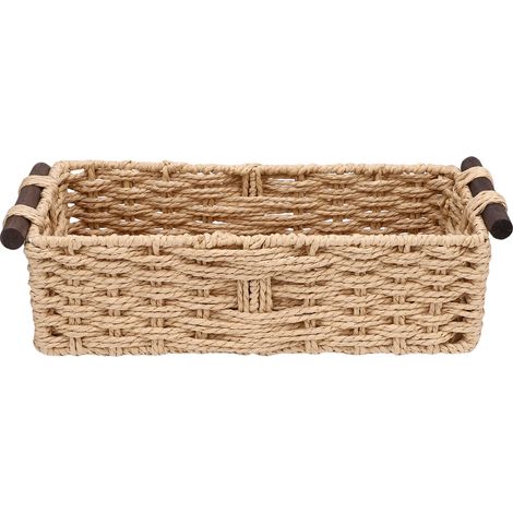Panier de rangement en corde de papier, panier décoratif tissé à la main, décoration de réservoir de toilette pour étagères, comptoir couleur bois (1/5)