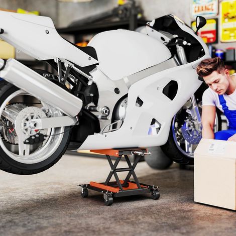 Cric Moto 500 kg, Table Élévatrice Réglable 135-390 mm, Chariot Ciseaux pour Réparation Vélo, Garage & Usage Extérieur (1/4)